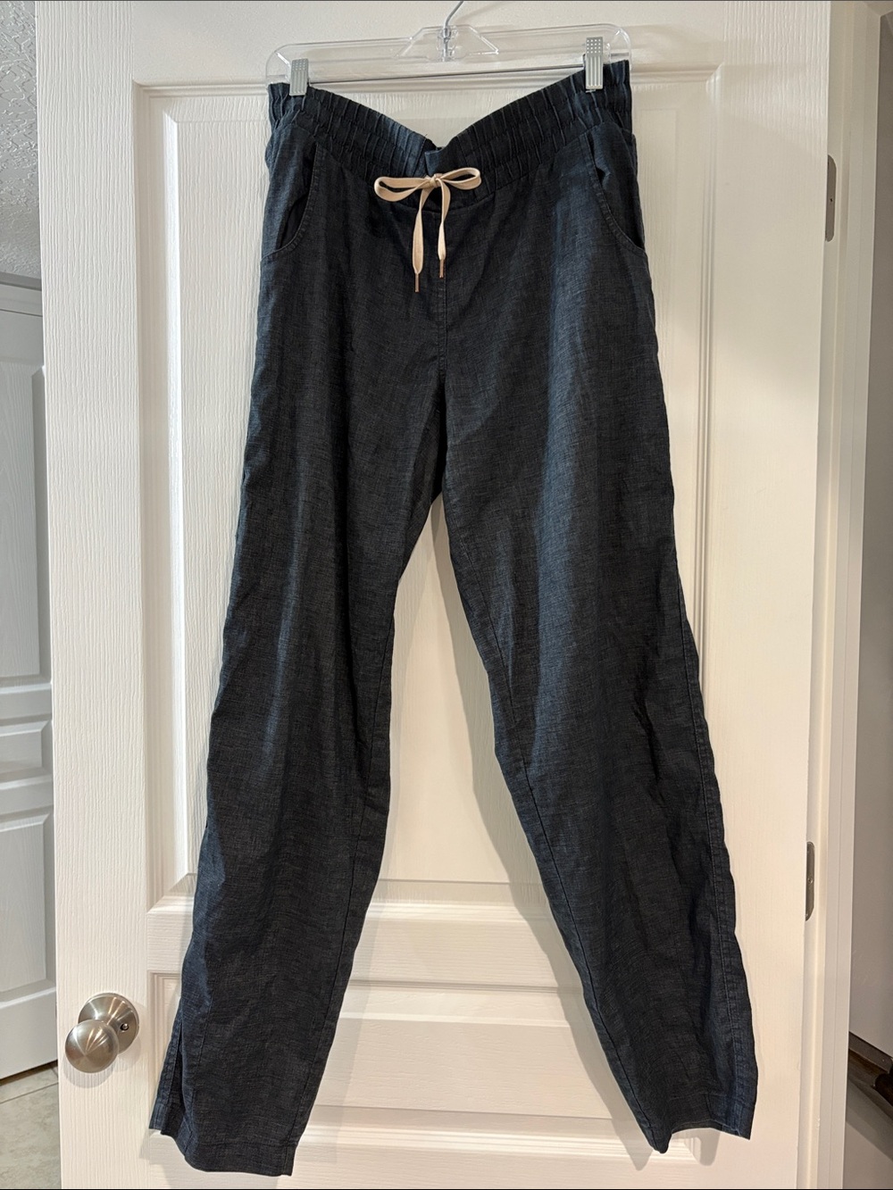 Prana Black Drawstring Relaxed Linen-Blend Pants with Tan Tie